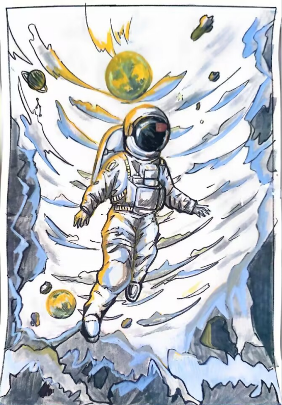 图为来自云南的袁国庆创作的绘画作品《探索宇宙》。.png