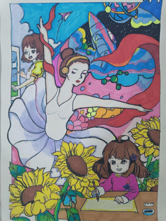 图为来自云南的夏梓轩创作的绘画作品《我的梦想》。.png