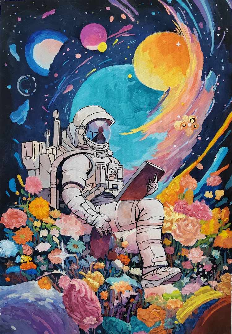 图为来自甘肃的罗文菁创作的绘画作品《畅想未来》。.jpg