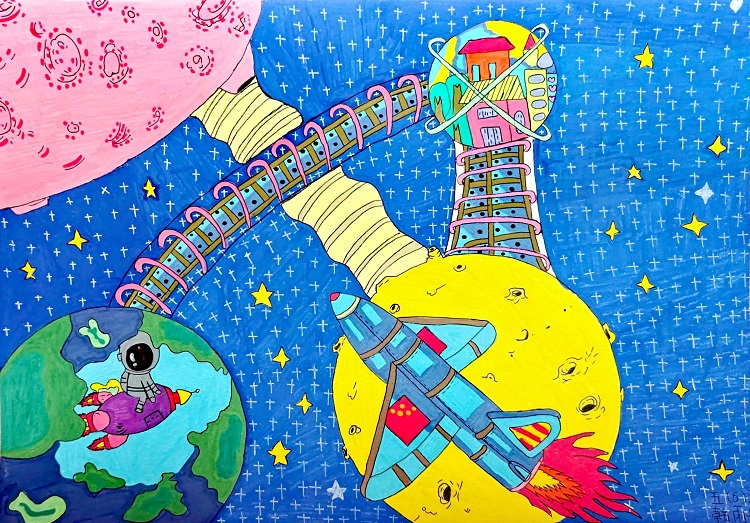 图为来自甘肃的韩雨彤创作的绘画作品《童梦天路》。.jpg