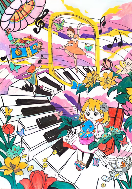 图为来自甘肃的姚蓝华创作的绘画作品《我的音乐家之梦》。.png