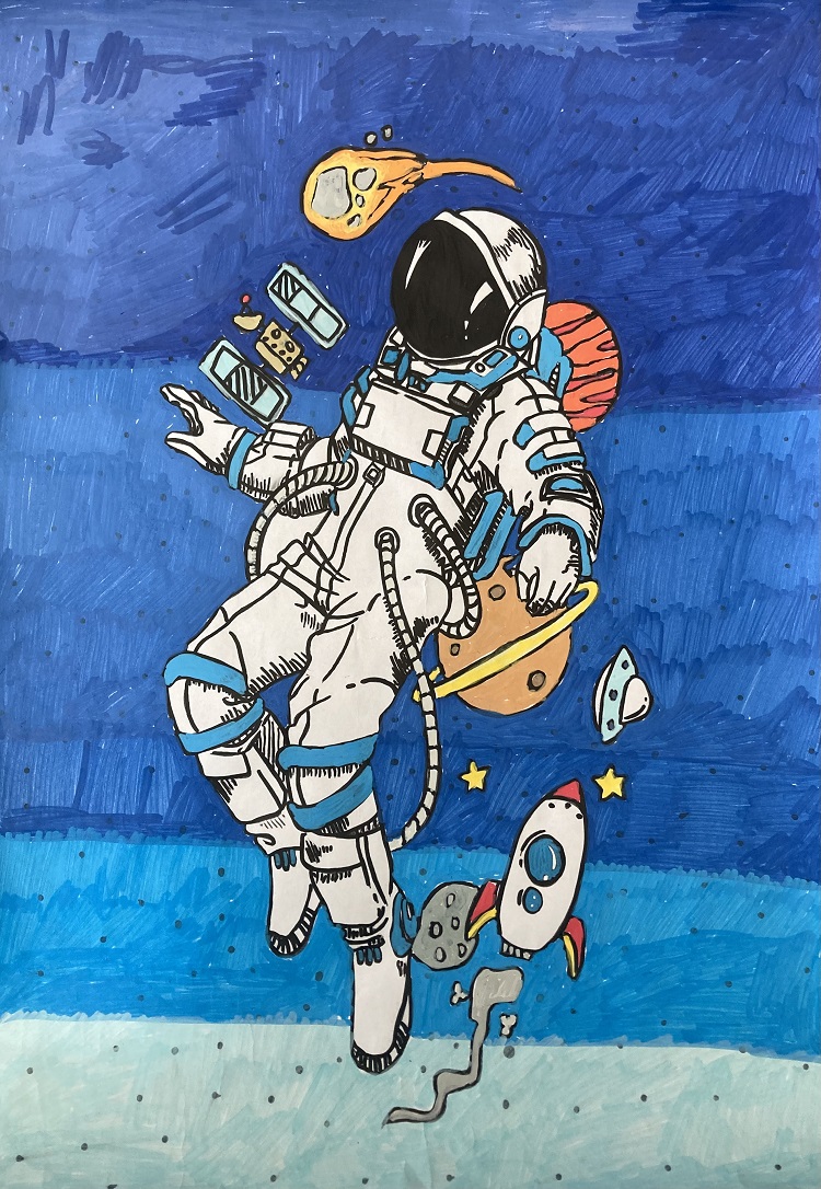 图为来自甘肃的曹媛创作的绘画作品《航天员》。 .jpg