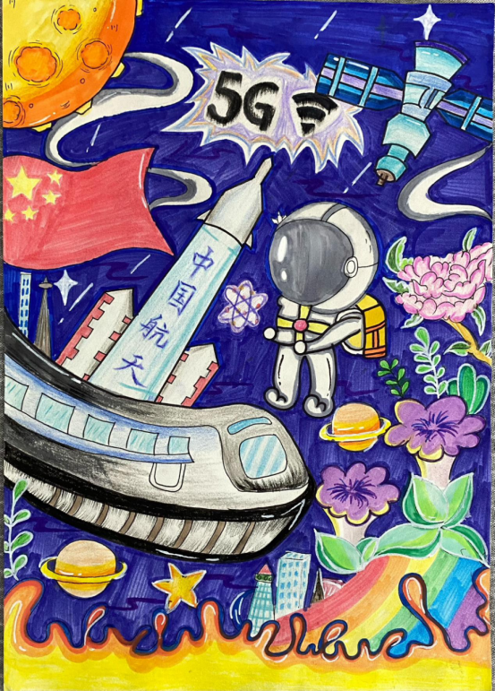 图为来自陕西的任思灵创作的绘画作品《逐梦太空》。.png