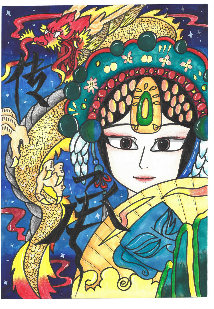 图为来自甘肃的鲁炫琳创作的绘画作品《国粹》。.png