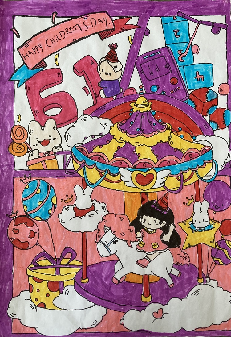 图为来自甘肃的孙嘉怡创作的绘画作品《建设家乡游乐场》。.jpg
