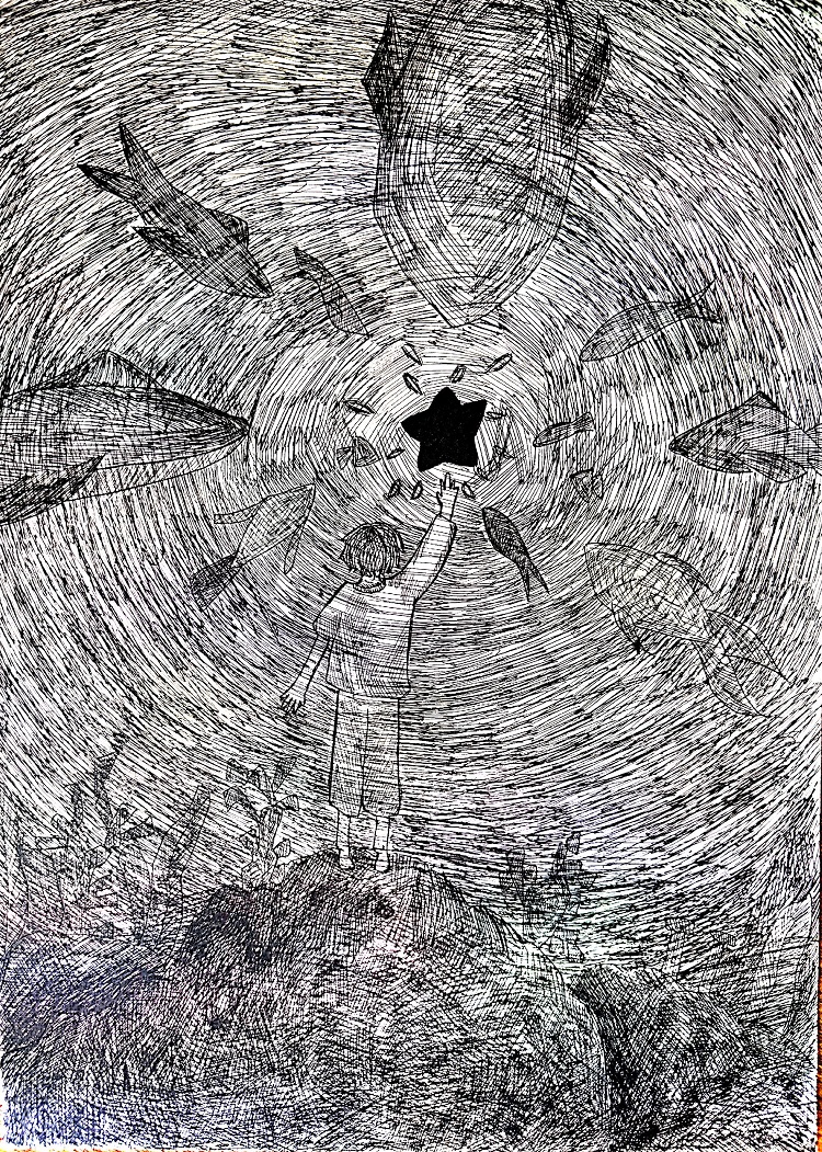 图为来自河北的李慧创作的绘画作品《星星》。.jpg