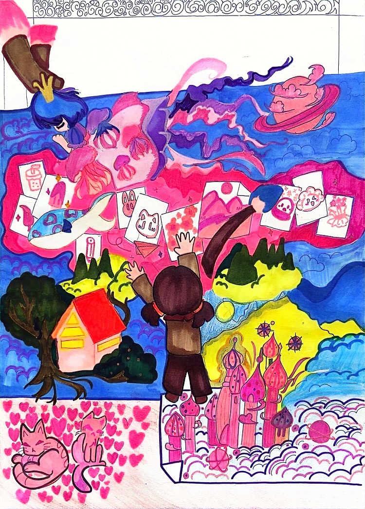 图为甘肃的武思颖创作的绘画作品《梦想的天空》。.jpg
