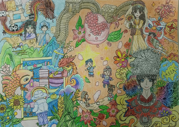 图为来自内蒙古自治区的赵雯琪创作的绘画作品《美好明天》。.png