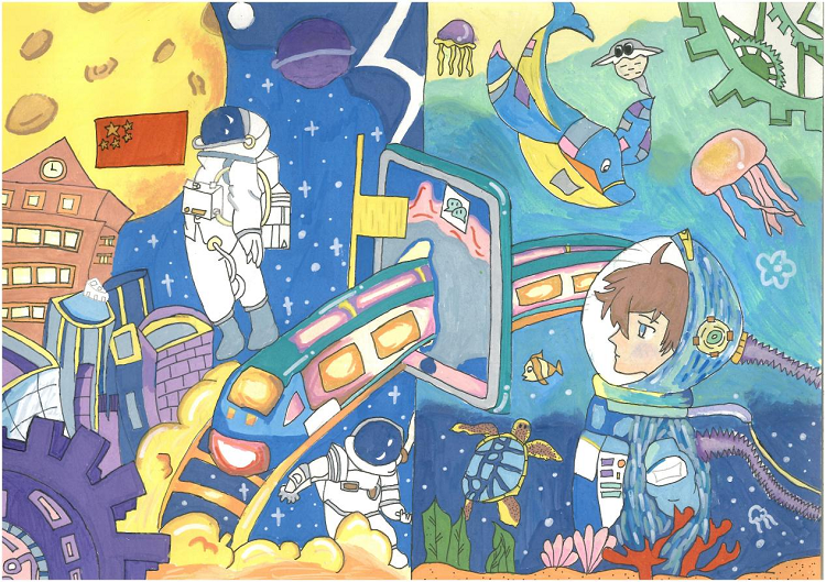 图为来自云南的何静创作的绘画作品《时空穿梭》。.png