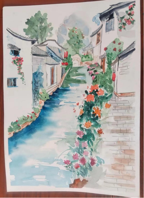 图为来自甘肃的杨馨创作的绘画作品《陇东小江南》。.png