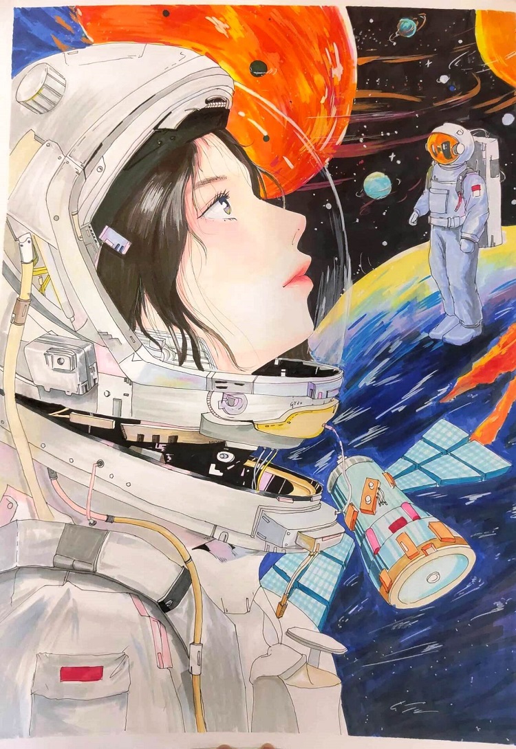 图为来自甘肃的冷灵侠创作的绘画作品《我的太空梦》。.jpg