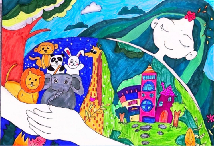 图为来自甘肃的韩蘂洁创作的绘画作品《梦幻动物乐园》。.png