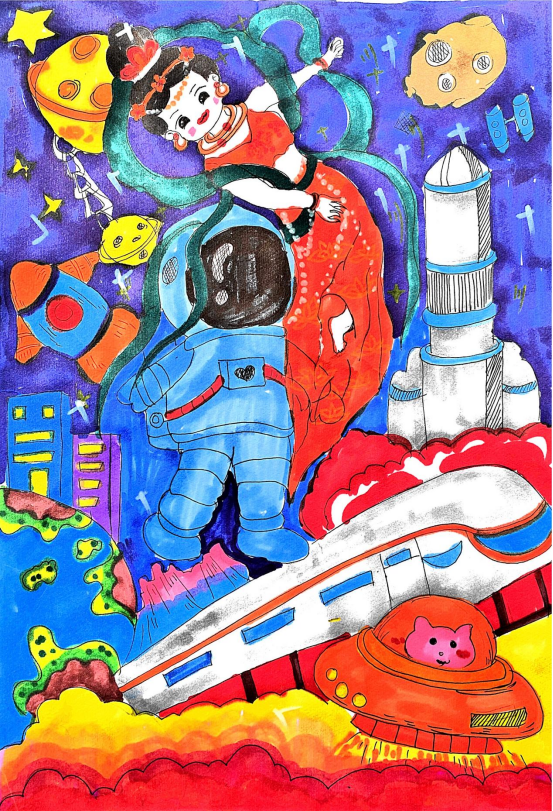 图为来自甘肃的陈珂延创作的绘画作品《航天梦》。.png