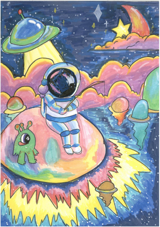 图为来自云南的刘羲月创作的绘画作品《奔赴星辰的愿望》。.png