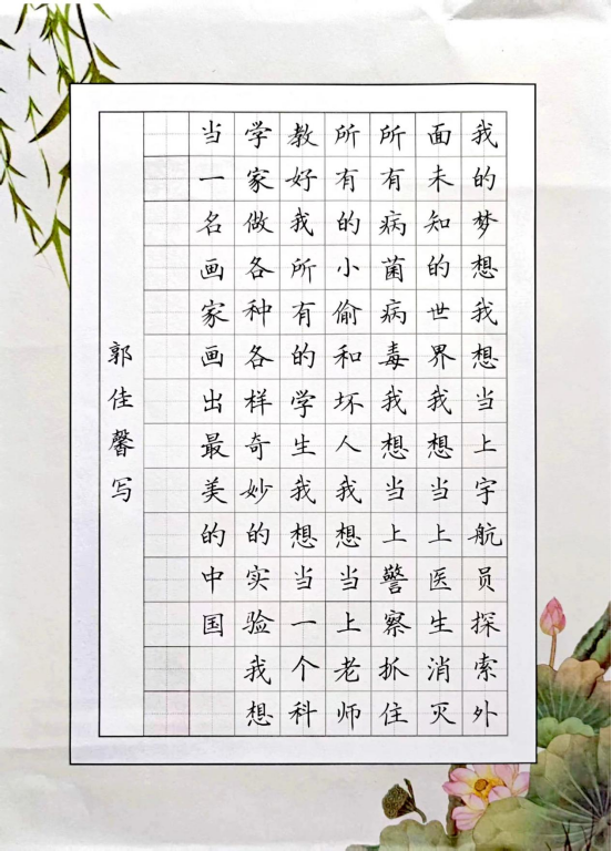 图为来自甘肃的郭佳馨创作的书法作品《我的梦想》。.png