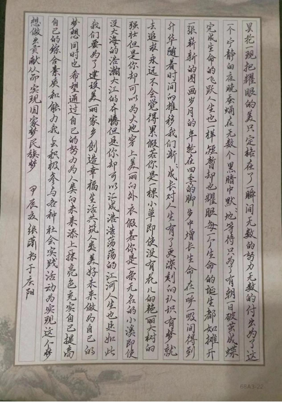 图为来自甘肃的张潇创作的书法作品《用梦想指引人生方向》。.png