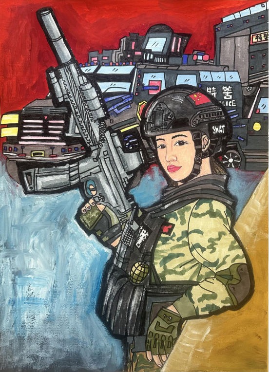 图为来自甘肃的慕芝瑶创作的绘画作品《女特警之梦》。.png