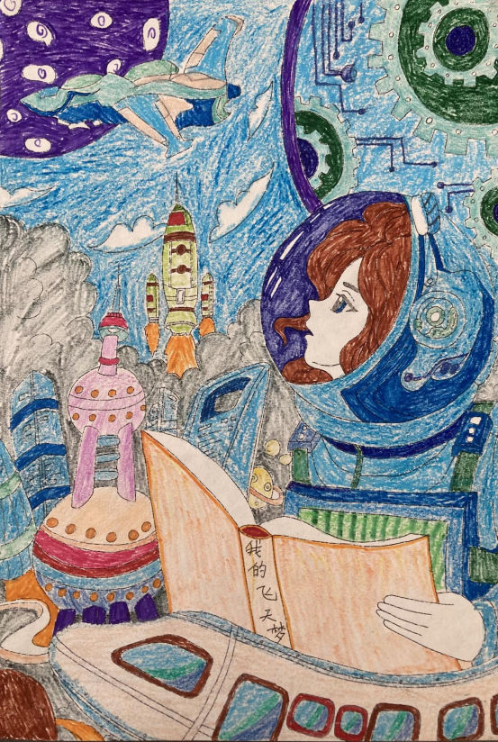 图为来自甘肃的王倩创作的绘画作品《建设美丽家园》。.png
